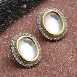 Panash Gold Toned & White Oval Stud Earrings-image-40