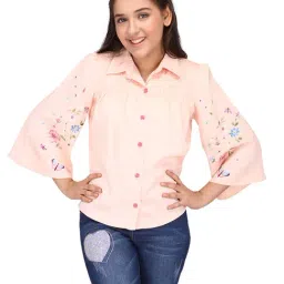 Cutecumber Kids Peach Floral Print Shirt-picture-14