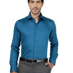 Wyre Peacock Blue Cotton Slim Fit Shirt-image-28