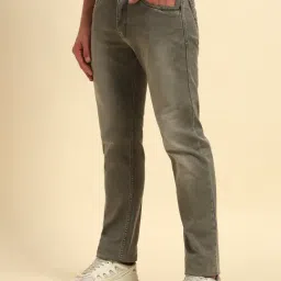 Cantabil Olive Green Regular Fit Solid Denim Jeans image 3
