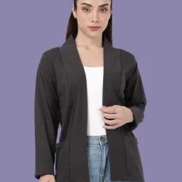 Kryptic Teal Blue and Elephant Grey Cotton Solid Open Front Shrug with Pockets, Pack of 2 image 3