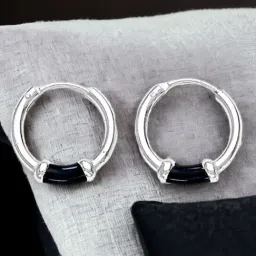 Taraash 92.5 Sterling Silver Blue Enamel Hoop Earring-picture-24