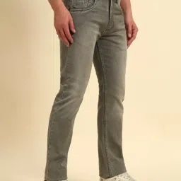 Cantabil Olive Green Regular Fit Solid Denim Jeans image 4