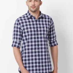 Giordano Navy Cotton Slim Fit Checks Shirt-picture-31
