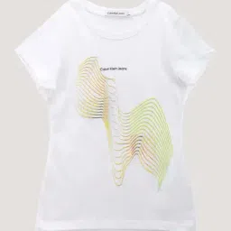 Calvin Klein Girls Bright White Brand Graphic Print T-Shirt-image-53
