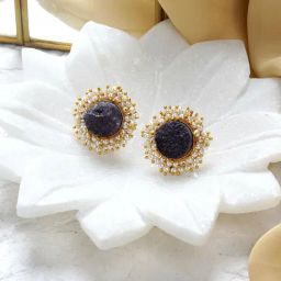 Teejh Roop Black Druzy Stone Stud Earrings-picture-33