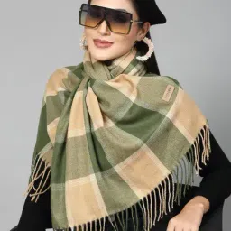 Mafadeny Green Regular Fit Chequered Stole image 4