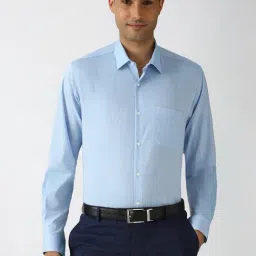 Peter England Blue Cotton Regular Fit Texture Shirt-picture-22