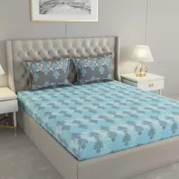 Raymond Home Camphor Blue 144 TC Cotton Queen Bedsheet with 2 Pillow Covers-picture-17