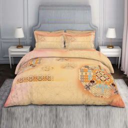Spaces Pattern Art Beige & Pink Cotton Viscose 138 TC Double Bedsheet with 2 Pillow Covers-picture-18