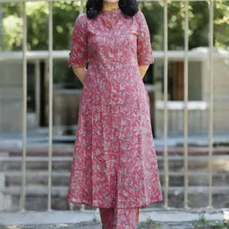Kharoliya Printed Cotton Mandarin Collar Neck Tunic With Trousers Co-Ords-image-8