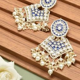 Zaveri Pearls Blue Meenakari Traditional Kundan & Pearls Dangler Earrings-ZPFK12227-picture-48