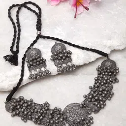 Moedbuille Women Metallic-Coloured Artificial Beads Studded Antique Tribal Jewellery Set image 1