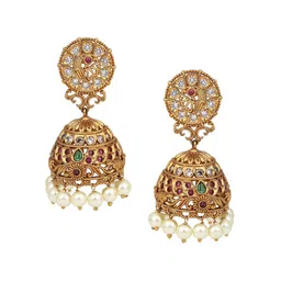 Anvik Gold Plated Artificial Stones Dome Shape Jhumkas image 3