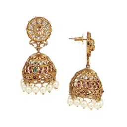 Anvik Gold Plated Artificial Stones Dome Shape Jhumkas image 4