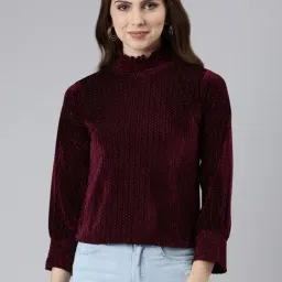 SHOWOFF Maroon Self Pattern Top-image-85