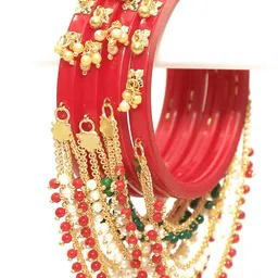 Zindura Set Of 4 Gold Plated Pearl Beaded Bangles-picture-42
