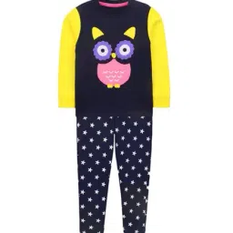 Cherry Crumble by Nitt Hyman Kids Navy Blue & Yellow Printed Owl Nightsuit-picture-25