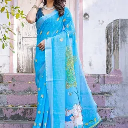 SHREEMALL Ethnic Motifs Printed Zari Saree image 3