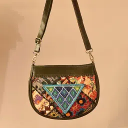 Jaypore Olive Green Embroidered Medium Leather Cross Body Bag-picture-17