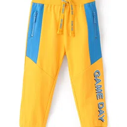 Babyhug Cotton Looper Knit Full Length Track Pants Text Print - Yellow-picture-13