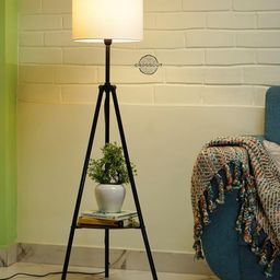 Crosscut Metal Floor Lamp with decorative shelf (Cotton White)-picture-3