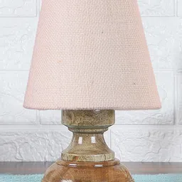 Devansh White Jute Natural Wood Table Lamp image 1