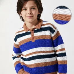 arias by lara dutta Arias Knitted Full Sleeves Collar Neck Pullover Sweater With Stripes Design - Multicolour-picture-22