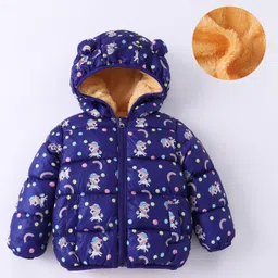 Kookie Kids Full Sleeves Padded Hooded Jacket with Unicorn Print - Blue-image-29