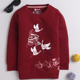 3PIN Full Sleeves Birds & Floral Printed Tee - Burgundy-picture-14