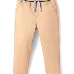 Babyhug Twill Woven Full Length Solid Color Cut & Sew Trouser With Stretch - Beige-picture-12