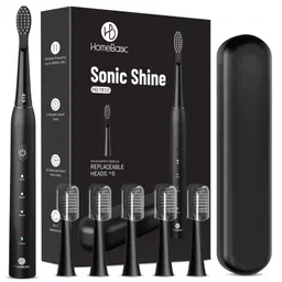 HOMEBASIC Sonic Shine Electric Toothbrush Black | 6 Brush Heads, 3 Modes, USB-C Rechargeable, 50-Day Battery, IPX7 Waterproof, Travel Case-image-14
