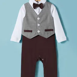 Mark & Mia Knit Full Sleeves Party Romper with Bow & Houndstooth Design - Brown-picture-27