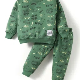 Teddy Fleece Knit Full Sleeves Co-Ord Winter Wear T-Shirt & Joggers Set with New York Text Print - Mint-image-71