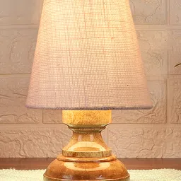 Devansh White Jute Natural Wood Table Lamp image 2