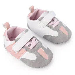 Cute Walk by Babyhug Booties with Velcro Closure - Pink & Grey image 2