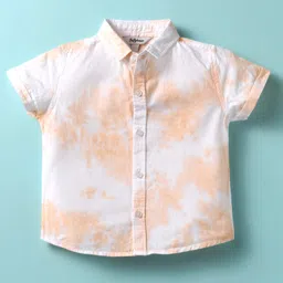 ToffyHouse Poplin Woven Half Sleeves Shirt & Short Set withBow & Suspender with Ombre Effect Print - Peach & Tan image 2