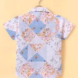 Dapper Dudes Half Sleeves Floral Printed Shirt With Attached Tee - Blue image 2