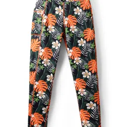Pine Active Full Length Super Stretch Leggings with Floral Print- Black & Dark Green image 2