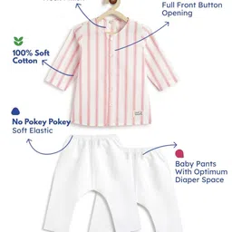 Tiber Taber 100% Cotton Woven Full Sleeves Striped Kurta & Pyjamas Set - Orange image 3