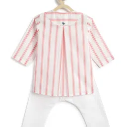 Tiber Taber 100% Cotton Woven Full Sleeves Striped Kurta & Pyjamas Set - Orange image 4