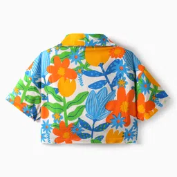 OLLINGTON ST. Rayon Woven Half Sleeves Top & Skirt Set with Floral Print - Multicolor & Orange image 3