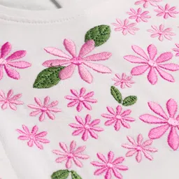 Babyhug 100% Cotton Knit Full Sleeves Top With Floral Embroidery - White image 3