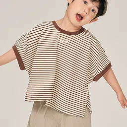 LULU & SKY Boys Striped Drop-Shoulder Sleeves Monochrome T-shirt image 3