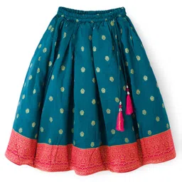 Babyhug Brocade Woven Full Sleeves Pattu Pavda Choli Lehenga Set With Floral Foil Print & Embriodery - Red & Green image 4