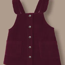 Cherry Crumble By Nitt Hyman Cotton Woven Solid Pinafore Dress -Wine image 5