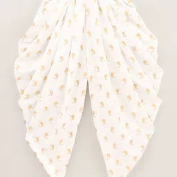 Twisha Woven Sleeveless Floral Embroidered Sequins Embellished Halter Neck Top & Dhoti Set - Yellow & White image 5