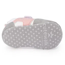 Cute Walk by Babyhug Booties with Velcro Closure - Pink & Grey image 5