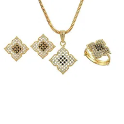 Kezlin Gold-Plated American Diamond-Studded Pendant & Earrings With Finger Ring-picture-55