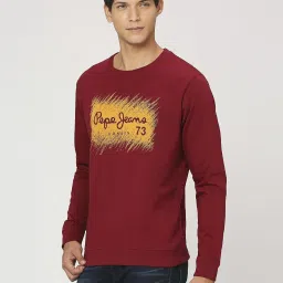 Pepe Jeans Burgundy Red Cotton Regular Fit Printed Sweatshirt image 3